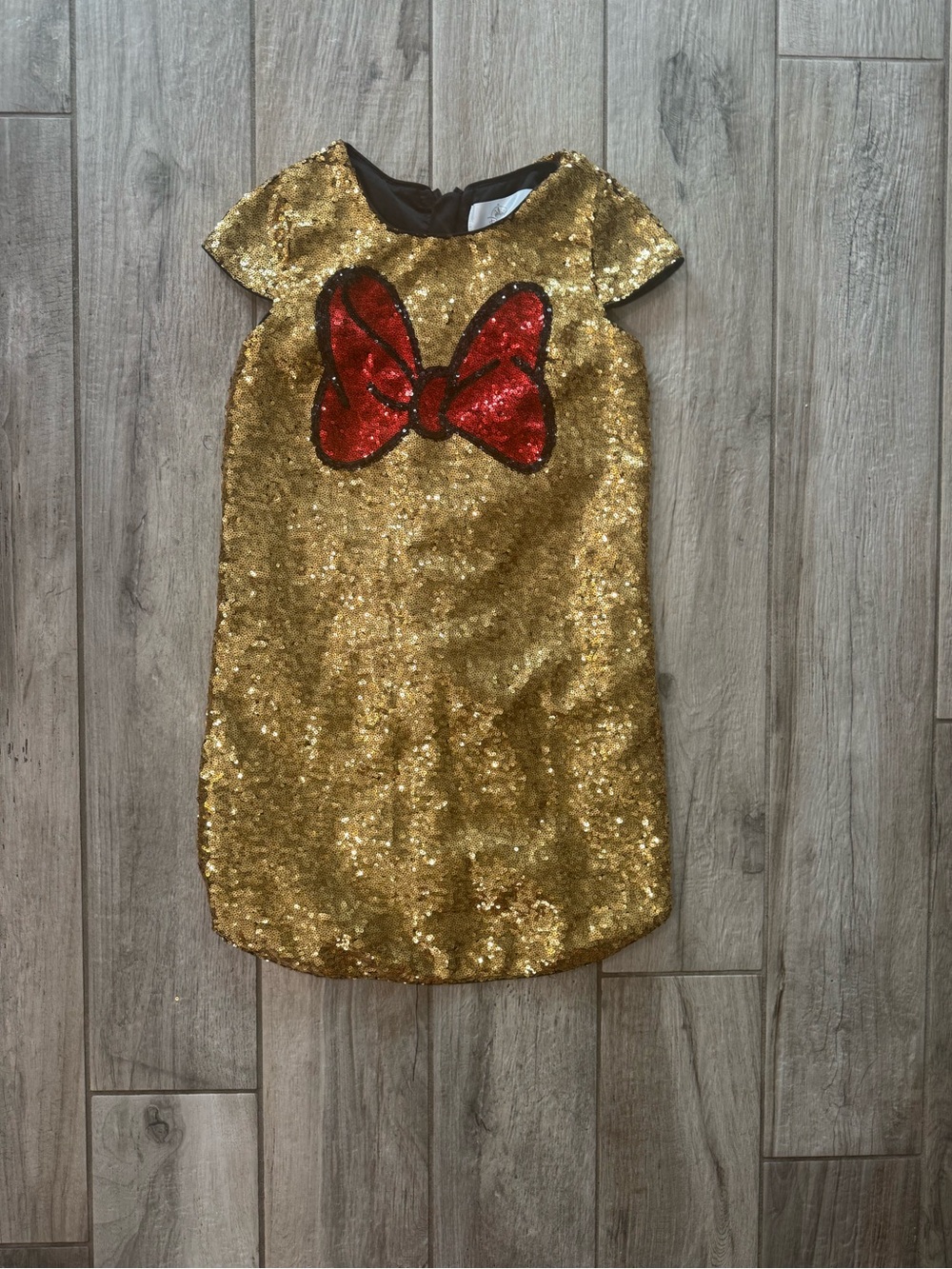 Gold Sequin Kids Minnie Mouse  Dress with Red Bow Accent